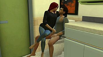 Beautiful couple enjoys deepthroat and fingering in The Sims 4 bathroom