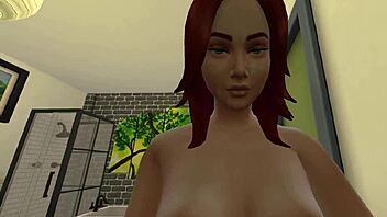 Beautiful couple enjoys deepthroat and fingering in The Sims 4 bathroom