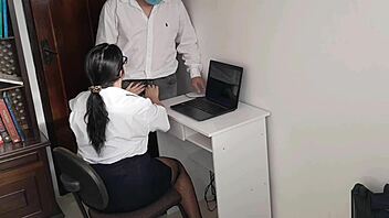 Horny Secretary in Miniskirt Sucks Boss for Cum in Mouth