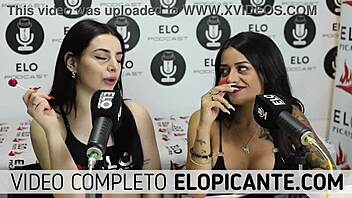 Bisexual lesbians kissing and playing with sweet candy