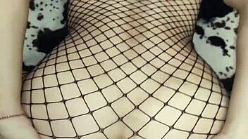 Milf wife in fishnet body gets anal stretched