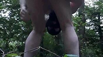 Slave girl pleasures herself outdoors in the forest on August 14, 2023.