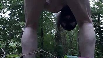 Slave girl pleasures herself outdoors in the forest on August 14, 2023.