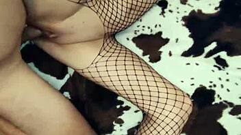 Milf wife in fishnet body gets anal stretched