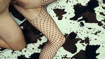 Milf wife in fishnet body gets anal stretched