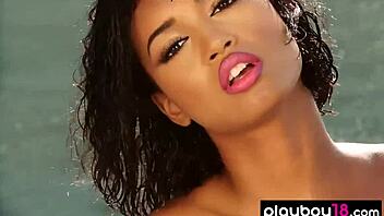 why is this ebony babe stripping by the pool? she asks, clothes ripping off her shaved pussy.