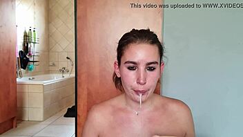 Gathering Saliva While Deepthroating a Double-Ended Dildo for Saliva Fetish