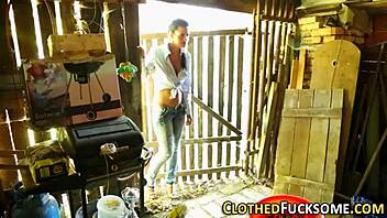 Glam clothed lesbians fingering outdoors