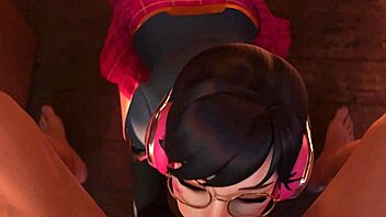 School-Girl D Va Sucks Cock Then Gets Facial Cumshot