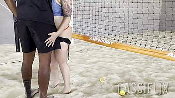 My beach tennis teacher gets excited seeing my big ass.