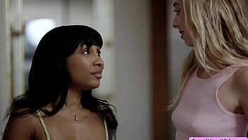 Lesbian threesome licking pussy on cozy bed