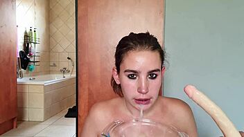 Gathering Saliva While Deepthroating a Double-Ended Dildo for Saliva Fetish