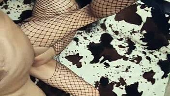 Milf wife in fishnet body gets anal stretched