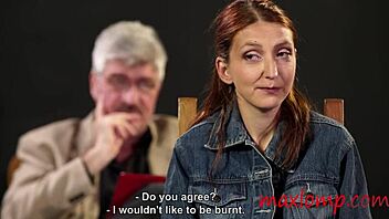 A skinny redhead gets punished by her strict master in a BDSM scene