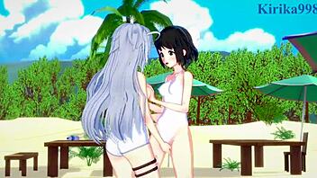 Miku Kohinata And Laura Bodewig Lesbian Hentai Play
