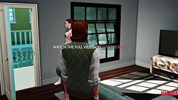 3D cartoon of a wife cheating with her neighbor