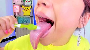 Purple Jordan's toothbrushing scene with a lot of slobber and spitting