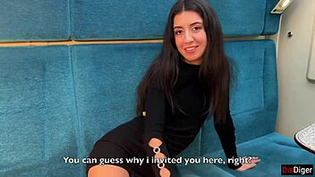 Beautiful woman gives blowjob and anal sex to the waiter in a hot scene