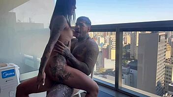 Cunhadinha surprises with thong visit on hotel balcony in fishnets