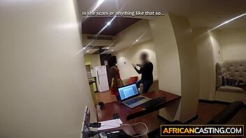 Look! Curly ebony babe stripped and fucked hard!