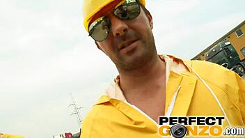 Two horny guys stuff all her internal holes.