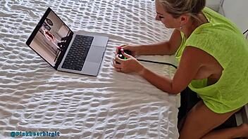 Wow! Blonde MILF Screams Riding Sybian While Watching Her Video!