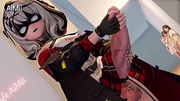 Naughty futa girl masturbates big cock