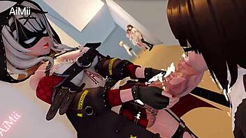 Naughty futa girl masturbates big cock