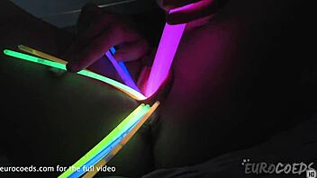 Nice Girl Raquel Gaps Pussy With Glowsticks!