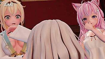 Naughty futa girl masturbates big cock