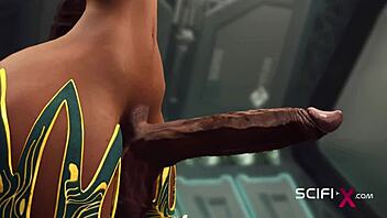 A hot girl gets some anal sex with a 3D dickgirl in a space cockpit