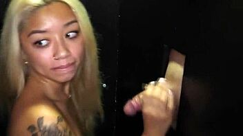 Gia Handling Monster Cocks at Gloryhole with Blowjobs and Cumshots