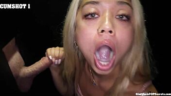 Gia Handling Monster Cocks at Gloryhole with Blowjobs and Cumshots