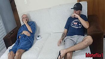 Tricking blindfolded wife with hidden friend