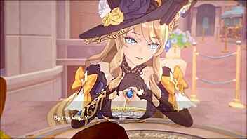 In the 3d cartoon world, navia spends the night with aether in pov anime style