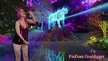 In the game of domination, Joy follows femdom instructions for jerking off and cum eating with strapon play.