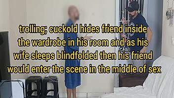 Tricking blindfolded wife with hidden friend