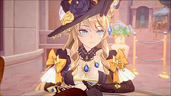 In the 3d cartoon world, navia spends the night with aether in pov anime style