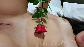 latina babe masturbates with flower in ass