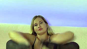 Sensual blonde strips and masturbates wildly