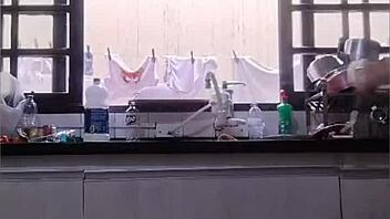 Washing dishes in just panties at my father-in-law's house flashing my big ass