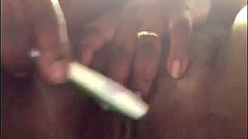 A black beauty gets a wet pussy creampie with a toothbrush