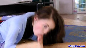 the classy british teen babe in heels gives oral and swallows the old man's cum