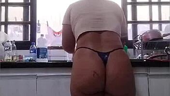 Washing dishes in just panties at my father-in-law's house flashing my big ass
