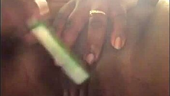A black beauty gets a wet pussy creampie with a toothbrush