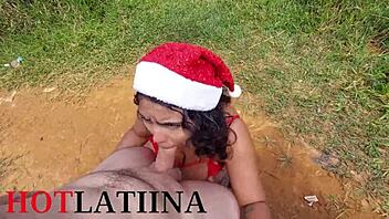 Colombian busty swallows cum in public 😏