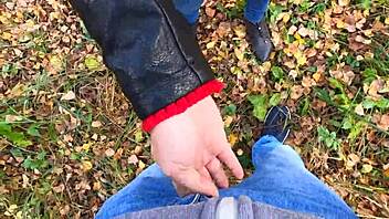 Cute teen 18+ Nata Sweet risks public handjob in forest. Caught while jerking off outdoors!