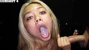 Gia Handling Monster Cocks at Gloryhole with Blowjobs and Cumshots