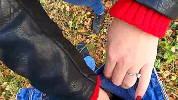 Cute teen 18+ Nata Sweet risks public handjob in forest. Caught while jerking off outdoors!