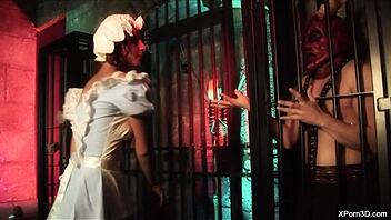 natalie di angelo gets a facial in bondage dungeon